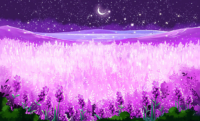 PSD 별 일러스트 밤하늘 풍경 초원 사람없음 보라색 초승달 달빛 감성 라벤더 몽환 국내일러스트 자연요소 꽃 컬러 컨셉 하늘 달 야간 허브 파일형식