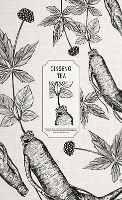 PSD 일러스트 사람없음 라벨 인삼 한방차 인삼차 국내일러스트 프레임 차_음료 삼 전통차 파일형식