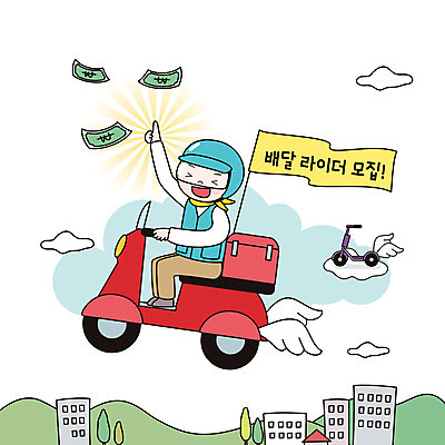 전신 구름 남자 지폐 날개 일러스트 한명 앉기 성인 건물 스쿠터 비행 깃발 최고 조끼 배달원 헬멧 배송 모집 성인남자한명만 전동퀵보드 음식배달 국내일러스트 AI파일 자연요소 직업 1 건축물 육상교통 돈 모션 사람 외투 오토바이 보호장비 퀵보드 남자한명만 성인남자만 파일형식 벡터