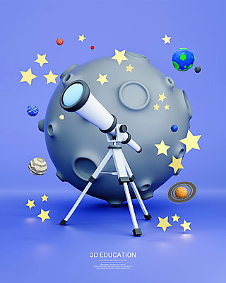 PSD 편집 편집이미지 교육 별 지구 과학 사람없음 3D 보라색 달 디지털합성 과학교육 천체망원경 토성 목성 금성 명왕성 수성 에듀 에듀케이션 천왕성 해왕성 화성 편집소스 편집3D 자연요소 컬러 망원경 행성 파일형식
