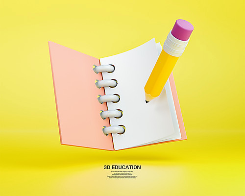 PSD 편집 편집이미지 교육 사람없음 연필 노란색 3D 공책 디지털합성 에듀 에듀케이션 편집소스 편집3D 컬러 문구용품 학용품 필기구 파일형식