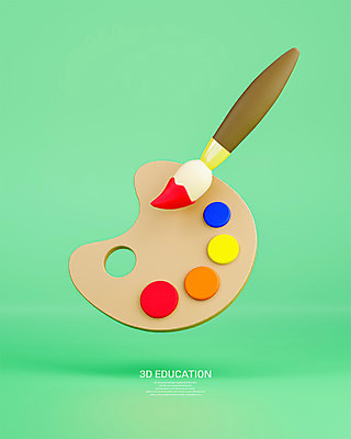 PSD 편집 편집이미지 교육 미술 사람없음 초록색 3D 붓 팔레트 디지털합성 미술교육 에듀 에듀케이션 편집소스 편집3D 컬러 문화예술 파일형식