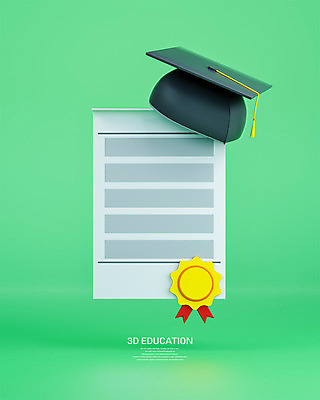 PSD 편집 편집이미지 교육 학사모 졸업 사람없음 초록색 3D 졸업장 상패 디지털합성 에듀 에듀케이션 편집소스 편집3D 모자_잡화 컬러 상_우승 파일형식