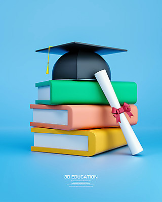 PSD 편집 편집이미지 교육 학사모 졸업 사람없음 책 파란색 3D 졸업장 디지털합성 에듀 에듀케이션 책더미 편집소스 편집3D 모자_잡화 컬러 무더기 파일형식