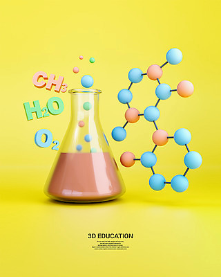 PSD 편집 편집이미지 교육 과학 사람없음 노란색 3D 화학 디지털합성 삼각플라스크 과학교육 원소기호 분자구조 에듀 에듀케이션 화학수업 편집소스 편집3D 기호 컬러 플라스크 파일형식