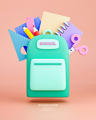 PSD 편집 편집이미지 교육 책가방 가위 자 사람없음 책 연필 3D 공책 디지털합성 삼각자 빨간펜 에듀 에듀케이션 편집소스 코랄 편집3D 컬러 가방 문구용품 학용품 필기구 펜 파일형식