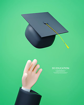 PSD 편집 편집이미지 손 교육 학사모 졸업 신체부위 초록색 3D 던지기 디지털합성 에듀 에듀케이션 편집소스 편집3D 모자_잡화 컬러 모션 사람 파일형식
