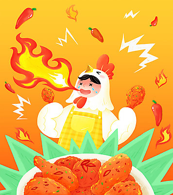 PSD 그릇 남자 일러스트 불 요리 한명 들기 상반신 성인 노란색 양념치킨 앞치마 눈물 매움 닭다리 동물탈 배달음식 인형탈 청양고추 성인남자한명만 불맛 국내일러스트 자연요소 1 식기 감정 음식 컬러 모션 고추 사람 치킨 맛 배달 탈 남자한명만 성인남자만 파일형식