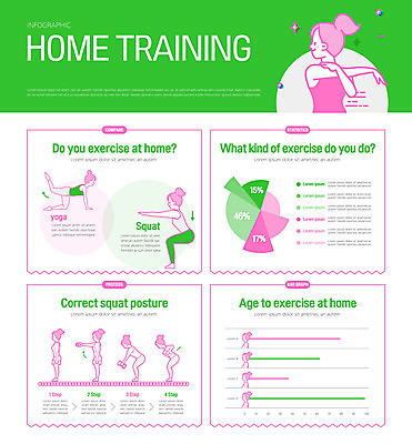 전신 여자 일러스트 요가 그래프 서기 들기 여러명 상반신 성인 초록색 운동복 운동 스트레칭 아령 인포그래픽 방법 성인여자만 스쿼트 홈트레이닝 국내일러스트 AI파일 웰빙 옷 컬러 다수 모션 건강 사람 여자만 성인만 파일형식 벡터 운동자세