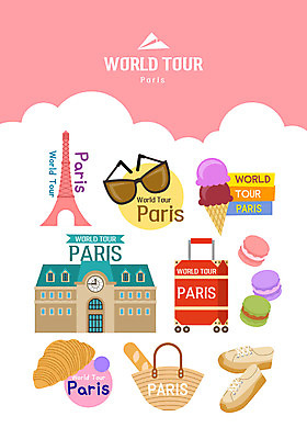 운동화 일러스트 사람없음 건물 선글라스 캐리어 세계여행 바게트 에펠탑 크루아상 종이비행기 파리_프랑스 콘아이스크림 마카롱 랜드마크 국내일러스트 AI파일 건축물 안경 빵 여행 신발 아이스크림 디저트 세계 여행가방 프랑스 종이접기 파리 파일형식 벡터