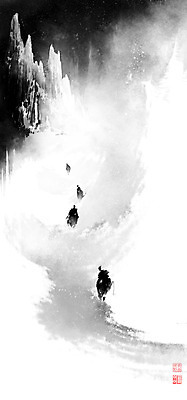 PSD 길 일러스트 중동 캘리그라피 붓터치 바위산 풍경 사람없음 황무지 야간 동양화 언덕 번짐 낙관 고행 순례 순례자 국내일러스트 자연요소 나라 미술 돌산 파일형식 효과