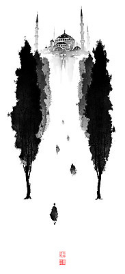 PSD 일러스트 중동 캘리그라피 붓터치 풍경 사람없음 탑 야간 동양화 언덕 가로수 번짐 낙관 왕궁 고행 순례 순례자 국내일러스트 자연요소 건축물 나라 미술 궁전 파일형식 효과