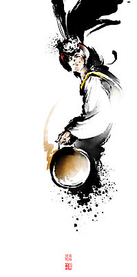 PSD 남자 일러스트 캘리그라피 붓터치 타악기 국악기 한명 들기 상반신 성인 도장 전통놀이 한복 풍물놀이 동양화 번짐 낙관 징 상모 성인남자한명만 국내일러스트 1 한국전통 전통 악기 모션 놀이 국악 미술 사람 전통의상 남자한명만 성인남자만 파일형식 효과