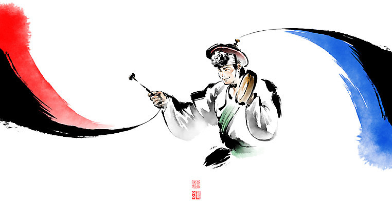 PSD 남자 일러스트 캘리그라피 붓터치 국악기 한명 들기 상반신 성인 도장 전통놀이 한복 풍물놀이 동양화 번짐 낙관 꽹과리 상모 성인남자한명만 국내일러스트 1 한국전통 전통 악기 모션 놀이 타악기 국악 미술 사람 전통의상 남자한명만 성인남자만 파일형식 효과