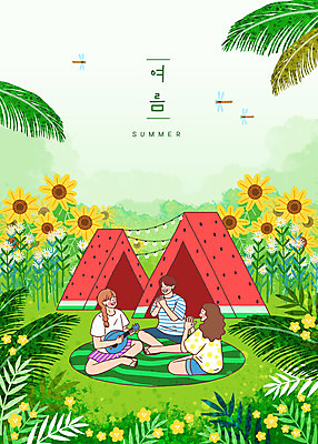 전신 PSD 여자 남자 여행 잎 연주 일러스트 휴가 해바라기 여름음식 수박 텐트 앉기 성인 세명 초록색 여름 여름휴가 바캉스 캠핑 잠자리 우쿨렐레 박수 돗자리 힐링 성인만 제철과일 국내일러스트 식물 계절 꽃 음악 음식 컬러 곤충 과일 모션 현악기 레저 캠핑도구 사람 손짓 제철 파일형식 여름_계절