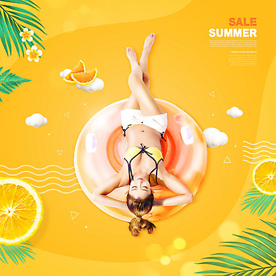전신 PSD 편집이미지 여자 수영복 한명 이벤트 성인 여름 30대 쇼핑 눕기 세일 주황색 한국인 레몬 튜브 야자수잎 성인여자한명만 여름맞이 프로모션 이미지편집 1 옷 계절 컬러 잎 과일 모션 사람 동양인 장년 여자한명만 성인여자만 파일형식 여름_계절