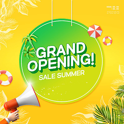 PSD 편집이미지 손 잎 들기 이벤트 타이포그라피 신체부위 여름 쇼핑 야자수 노란색 세일 확성기 튜브 오픈행사 여름맞이 프로모션 이미지편집 나무 식물 문자 계절 컬러 모션 사람 오픈 파일형식 여름_계절