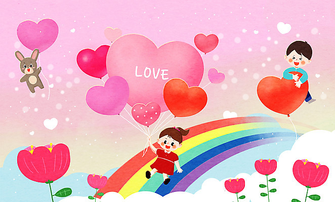 전신 PSD 한마리 여자 남자 꽃 어린이 분홍색 동물캐릭터 무지개 일러스트 상상일러스트 소녀 소년 두명 토끼 어린이상상 하트풍선 반려 풍선잡기 어린이만 동심 국내일러스트 일러캐릭터 자연요소 식물 동물 캐릭터 1 컬러 포유류 상상 사람 반려동물 하트 잡기 풍선 파일형식