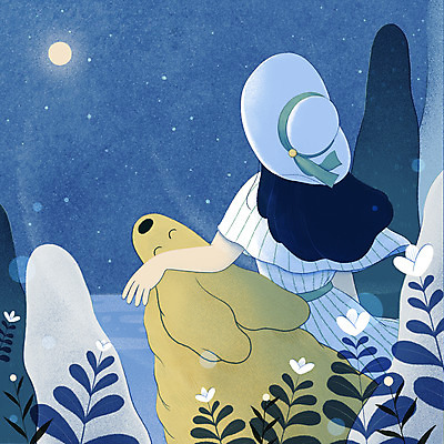 PSD 한마리 여자 꽃 별 바다 잎 일러스트 밤하늘 바람 휴식 한명 상반신 성인 여름 보름달 강아지 남색 힐링 반려 성인여자한명만 쓰다듬기 국내일러스트 자연요소 식물 1 계절 컬러 컨셉 모션 하늘 날씨 사람 반려동물 달 개 야간 여자한명만 성인여자만 파일형식