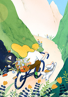 전신 PSD 한마리 여자 꽃 여행 일러스트 산 한명 성인 자전거 강아지 승차 꽃바구니 산행 산길 반려 성인여자한명만 국내일러스트 식물 1 길 모션 사람 반려동물 바구니 바이크 등산 개 여자한명만 성인여자만 파일형식