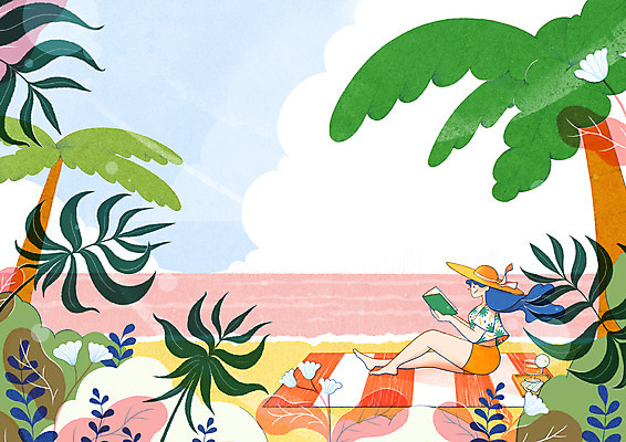 전신 PSD 여자 여행 잎 일러스트 휴가 휴식 한명 들기 앉기 성인 해변 책 여름 야자수 독서 돗자리 한가함 성인여자한명만 국내일러스트 나무 식물 1 계절 바다 컨셉 모션 사람 여자한명만 성인여자만 파일형식