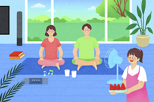 전신 PSD 여자 남자 화분 여유 어린이 거실 일러스트 요가 창문 가족 휴가 집안 여름음식 수박 들기 소녀 상반신 성인 세명 여름 매트 선풍기 라디오 힐링 스테이케이션 제철과일 국내일러스트 라이프스타일 웰빙 계절 감정 음식 과일 관계 모션 실내 사람 전자제품 가전제품 신조어 제철 파일형식 여름_계절