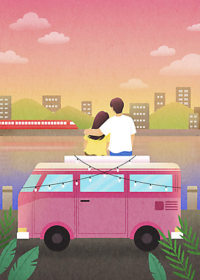 PSD 커플 여자 남자 여유 잎 일러스트 휴가 상반신 성인 두명 건물 여름 강 노을 기댐 로맨틱 기차 힐링 캠핑카 전등장식 성인만 어깨에손 스테이케이션 국내일러스트 자연요소 식물 라이프스타일 건축물 계절 감정 육상교통 컨셉 관계 모션 자동차 대중교통 사람 장식 신조어 파일형식