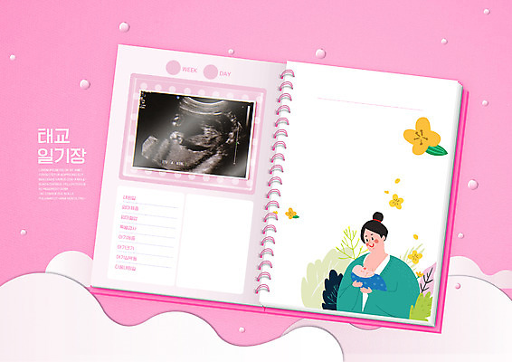 PSD 편집이미지 여자 교육 꽃 분홍색 안기 엄마 상반신 성인 두명 다이어리 아기 일기 태교 스프링노트 산모수첩 에듀 에듀케이션 초음파사진 스쿨팩 이미지편집 식물 컬러 가족 모션 사람 사무용품 공책 임신 파일형식