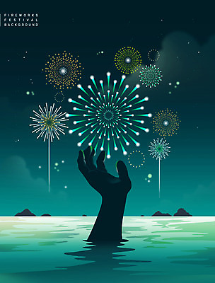 PSD 실루엣 바다 섬 백그라운드 야경 일러스트 불꽃놀이 사람없음 청록색 손모양 감성 호미곶 국내일러스트 모양 컬러 컨셉 놀이 촬영기법 야간 포항 파일형식 손_신체부위 풍경_경치