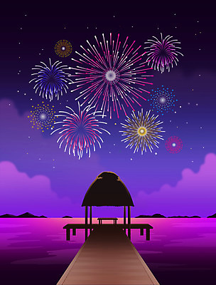 PSD 구름 별 바다 섬 백그라운드 야경 일러스트 불꽃놀이 사람없음 보라색 오두막 감성 국내일러스트 자연요소 컬러 컨셉 놀이 야간 파일형식 풍경_경치