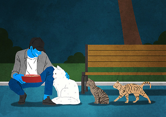 전신 PSD 나무 공원 남자 벤치 일러스트 세마리 한명 들기 성인 고양이 폭력 칼날 무릎꿇기 먹이 동물학대 밥그릇 길고양이 성인남자한명만 쓰다듬기 유기묘 국내일러스트 식물 1 그릇 공공시설 의자 포유류 모션 3 사람 반려동물 학대 사회이슈 남자한명만 성인남자만 파일형식