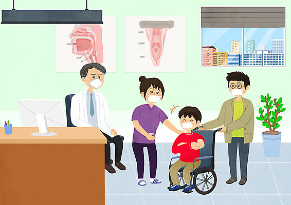 전신 PSD 여자 남자 화분 어린이 일러스트 마스크 서기 앉기 소년 여러명 성인 모니터 진료 간호사 의사 장애인 휠체어 보호자 백신 예방접종 진료실 코로나바이러스 백신접종 델타변이바이러스 위드코로나 국내일러스트 다수 의학 모션 병원 사람 컴퓨터 의료진 바이러스 사회이슈 장애 접종 파일형식