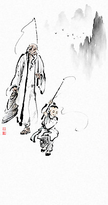 전신 PSD 할아버지 노년 남자 어린이 일러스트 캘리그라피 조류 붓터치 수염 들기 소년 두명 걷기 백발 낚싯대 한복 동양화 번짐 낙관 동자 신선도 통발 남자만 산맥 국내일러스트 동물 한국전통 헤어스타일 모션 산 어업 미술 사람 성인 낚시용품 전통의상 파일형식 효과