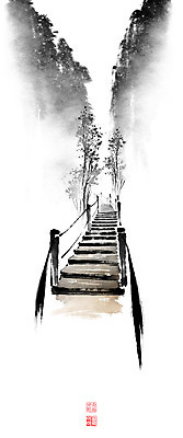 PSD 나무 일러스트 캘리그라피 붓터치 산 풍경 사람없음 계곡 동양화 번짐 낙관 산수화 가교 국내일러스트 식물 건축물 미술 파일형식 효과