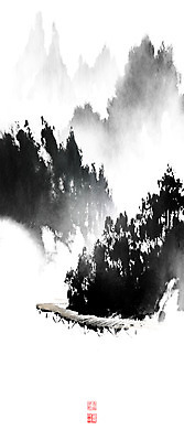 PSD 나무 일러스트 캘리그라피 붓터치 산 풍경 사람없음 동양화 언덕 번짐 낙관 산수화 가교 국내일러스트 식물 건축물 미술 파일형식 효과