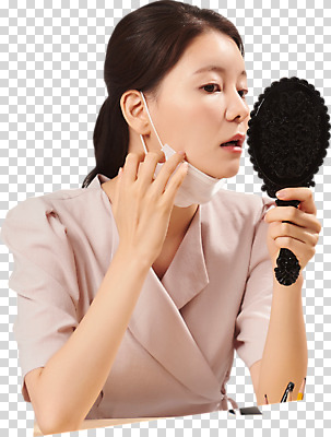 편집 편집이미지 응시 여자 마스크 한명 들기 누끼 상반신 20대 성인 한국인 사무원 비즈니스우먼 손거울 PNG 여드름 성인여자한명만 편집소스 턱스크 직업 1 시선 비즈니스 모션 사람 동양인 청년 거울 직장인 합성어 여자한명만 성인여자만 파일형식