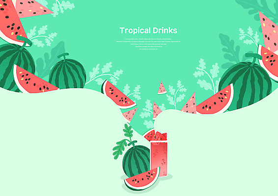 PSD 잎 일러스트 잔 수박 사람없음 연두색 수박주스 트로피컬아트 제철과일 과채 국내일러스트 식물 식기 채소 과일 초록색 과일주스 그림 제철 파일형식