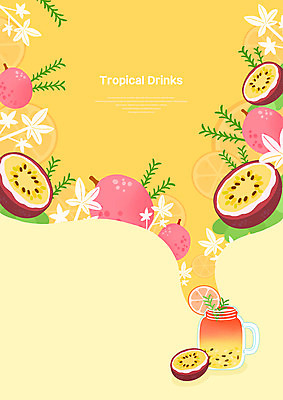 PSD 잎 일러스트 단면 잔 사람없음 노란색 주스 과일주스 트로피컬아트 패션후르츠 국내일러스트 식물 식기 음료 컬러 과일 열대과일 그림 파일형식