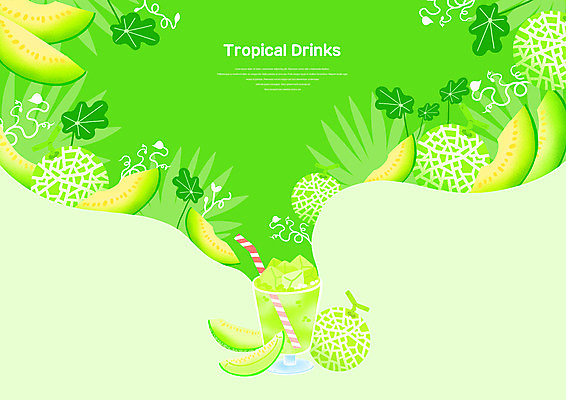 PSD 잎 일러스트 잔 빨대 사람없음 연두색 덩굴 멜론 멜론주스 트로피컬아트 국내일러스트 식물 식기 과일 초록색 과일주스 그림 파일형식