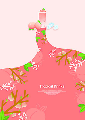 PSD 분홍색 잎 일러스트 잔 사람없음 얼음 나뭇가지 복숭아 복숭아주스 트로피컬아트 제철과일 국내일러스트 자연요소 나무 식물 식기 컬러 과일 과일주스 그림 제철 파일형식