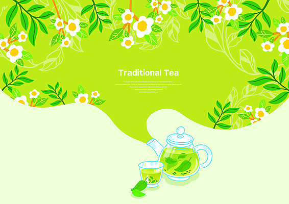 PSD 꽃 일러스트 사람없음 연두색 전통차 찻잔 찻주전자 녹차 녹차잎 국내일러스트 식물 주전자 잔 초록색 차_음료 찻잎 파일형식