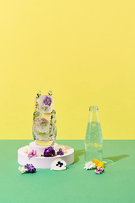포토 JPG 스튜디오촬영 꽃 음료 유리병 잔 실내 사람없음 여름 카페 메뉴 냉음료 노란배경 탄산수 초록배경 국내포토 식물 식기 계절 백그라운드 병_용기 내부 초록색 물 노란색 상점 파일형식
