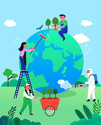 전신 나무 여자 남자 지구 일러스트 사다리 조류 들기 성인 세명 연두색 자연보호 그린캠페인 수레 청소 나무심기 녹색성장 묘목 소독 수레끌기 환경운동 성인만 세계환경의날 방역복 그린시티 국내일러스트 AI파일 식물 동물 옷 캠페인 모션 자연 사람 초록색 카트 도구 당기기 보호 방역 심기 파일형식 벡터 법정기념일 그린뉴딜