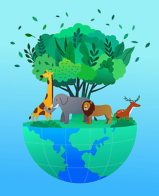 나무 동물 지구 하늘색 여러마리 일러스트 사슴 나뭇잎 코끼리 사람없음 자연보호 그린캠페인 사자 기린 환경보전 생태계 녹색성장 세계환경의날 국내일러스트 AI파일 식물 캠페인 다수 잎 포유류 자연 파란색 보호 사회이슈 파일형식 벡터 법정기념일