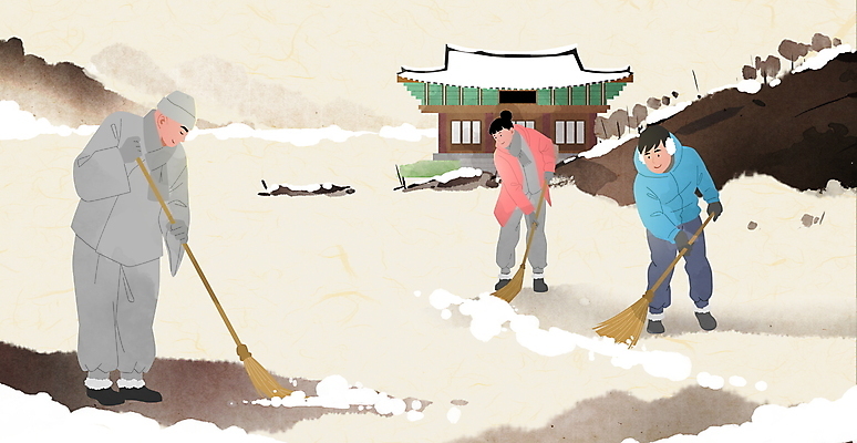전신 PSD 여자 남자 겨울 불교 일러스트 서기 성인 세명 한국인 눈 사찰 승려 빗자루 눈치우기 쌓인눈 쓸기 템플스테이 흰눈 성인만 눈덮임 국내일러스트 자연요소 계절 종교 컨셉 종교건축 모션 날씨 눈_날씨 사람 동양인 체험 성직자 청소도구 치우기 파일형식