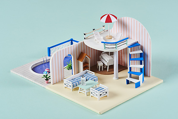 포토 JPG 스튜디오촬영 주택 수영장 실내 사람없음 여름 여름휴가 바캉스 소파 계단 여름풍경 미니어처 피아노 비치볼 펜션 여름라이프 민트색배경 국내포토 라이프스타일 계절 백그라운드 의자 공 숙소 휴가 바캉스용품 풍경 내부 건물 모형 건반악기 민트색 파일형식 여름_계절