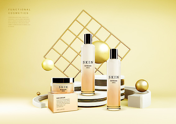 PSD 편집이미지 백그라운드 사람없음 노란색 3D 화장품 원형 피부관리 스킨케어 단상 기초화장품 보습크림 스킨로션 편집3D 도형 컬러 뷰티 디지털합성 파일형식