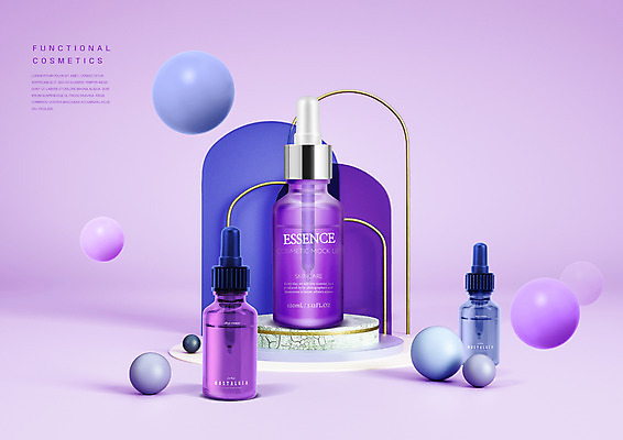 PSD 편집이미지 백그라운드 사람없음 3D 보라색 화장품 원형 피부관리 스킨케어 단상 기초화장품 에센스 편집3D 도형 컬러 뷰티 디지털합성 파일형식