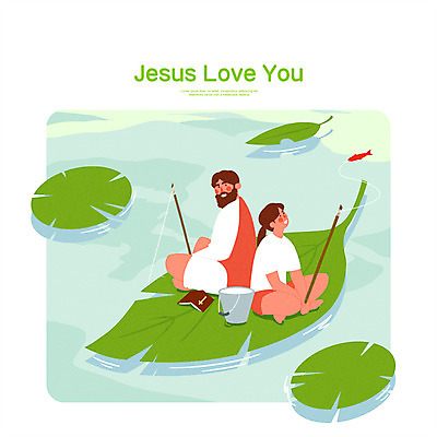 전신 PSD 여자 남자 호수 일러스트 낚시 어류 성인 타이포그라피 두명 초록색 예수 낚싯대 양동이 연잎 가부좌 여름성경학교 나뭇잎배 성인만 국내일러스트 문자 컬러 잎 배_교통 레저 사람 앉기 수중동물 신_종교 낚시용품 성경학교 파일형식 여름_계절