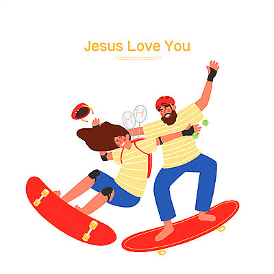 전신 PSD 여자 남자 가방 일러스트 성인 타이포그라피 두명 노란색 배드민턴라켓 스케이트보드 예수 헬멧 테니스공 여름성경학교 무릎보호대 성인만 국내일러스트 문자 잡화 컬러 공 사람 라켓 테니스용품 보드_스포츠 신_종교 보호장비 성경학교 파일형식 여름_계절